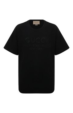 Мужская хлопковая футболка GUCCI черного цвета, арт. 616036/XJFZA | Фото 1 (Рукава: Короткие; Длина (для топов): Стандартные; Принт: С принтом; Материал сплава: Проставлено; Материал внешний: Хлопок; Драгоценные камни: Проставлено)