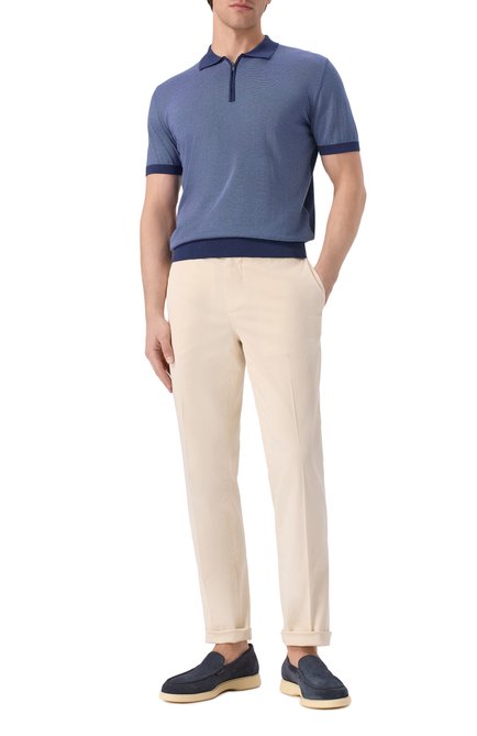 Мужское поло из хлопка и шелка CORNELIANI синего цвета, арт. 25M522-2525105 | Фото 2 (Материал внешний: Хлопок; Материал сплава: Проставлено; Длина (для топов): Стандартные; Драгоценные камни: Проставлено; Рукава: Короткие)