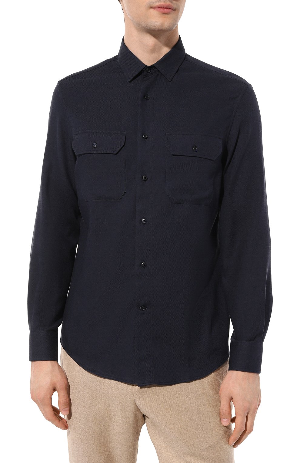 Рубашка из хлопка и кашемира BRUNELLO CUCINELLI темно-синего цвета по цене 74600 руб., арт. MY6120626, фото 3 Рубашка из хлопка и кашемира BRUNELLO CUCINELLI, арт. MY6120626, фото 3