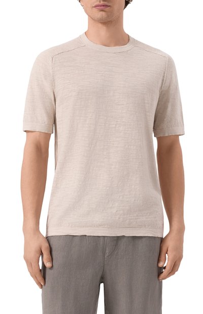 Футболка из хлопка и льна TRANSIT бежевого цвета по цене 26050 руб., арт. CFUTRZ8431, фото 3 Футболка из хлопка и льна TRANSIT, арт. CFUTRZ8431, фото 3