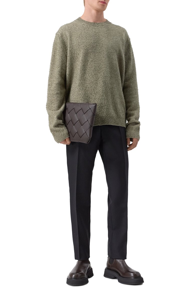 Мужской джемпер из хлопка и шерсти MAISON MARGIELA светло-зеленого цвета, арт. S50HL0033/M13108 | Фото 2 (Драгоценные камни: Проставлено; Рукава: Длинные; Материал сплава: Проставлено; Материал внешний: Шерсть, Хлопок; Длина (для топов): Стандартные; Мужское Кросс-КТ: Джемперы; Стили: Кэжуэл, Минимализм; Вырез: Круглый; Принт: Без принта)