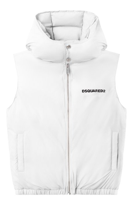Детский утепленный жилет DSQUARED2 белого цвета, арт. DQ2732/D0ABC | Фото 1 (Рукава: Короткие; Материал подклада: Синтетический материал; Материал сплава: Проставлено; Драгоценные камни: Проставлено)