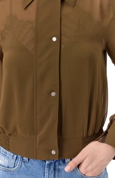 Женская блузка PINKO хаки цвета, арт. 104787/A21F | Фото 5 (Драгоценные камни: Проставлено; Материал сплава: Проставлено; Рукава: Длинные; Длина (для топов): Стандартные; Женское Кросс-КТ: Блуза-одежда; Принт: Без принта; Стили: Кэжуэл; Материал внешний: Синтетический материал)