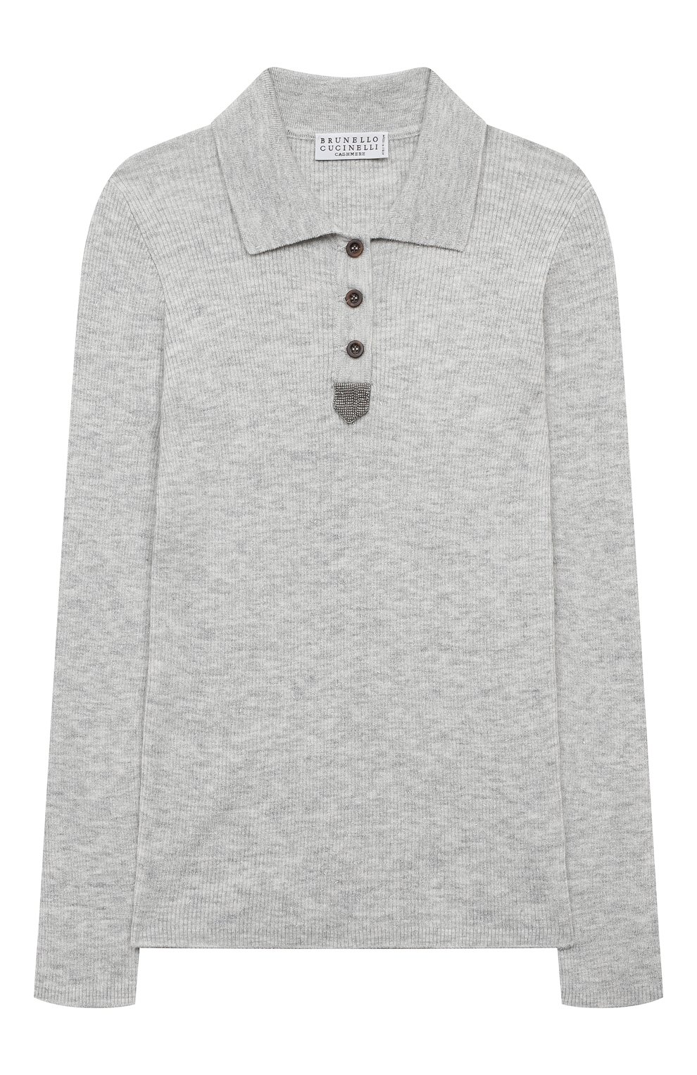 Поло из кашемира и вискозы BRUNELLO CUCINELLI светло-серого цвета по цене 63650 руб., арт. B9AM81805B, фото 1 Поло из кашемира и вискозы BRUNELLO CUCINELLI, арт. B9AM81805B, фото 1