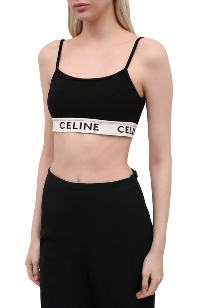 Хлопковый топ CELINE черного цвета по цене 46100 руб., арт. 2A230372N, фото 3 Хлопковый топ CELINE, арт. 2A230372N, фото 3