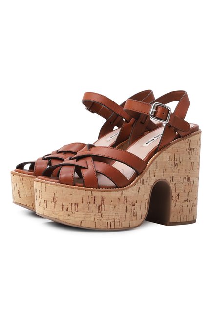 Женские кожаные босоножки MIU MIU, арт. 5XZ418-3AQP-F0046-B125