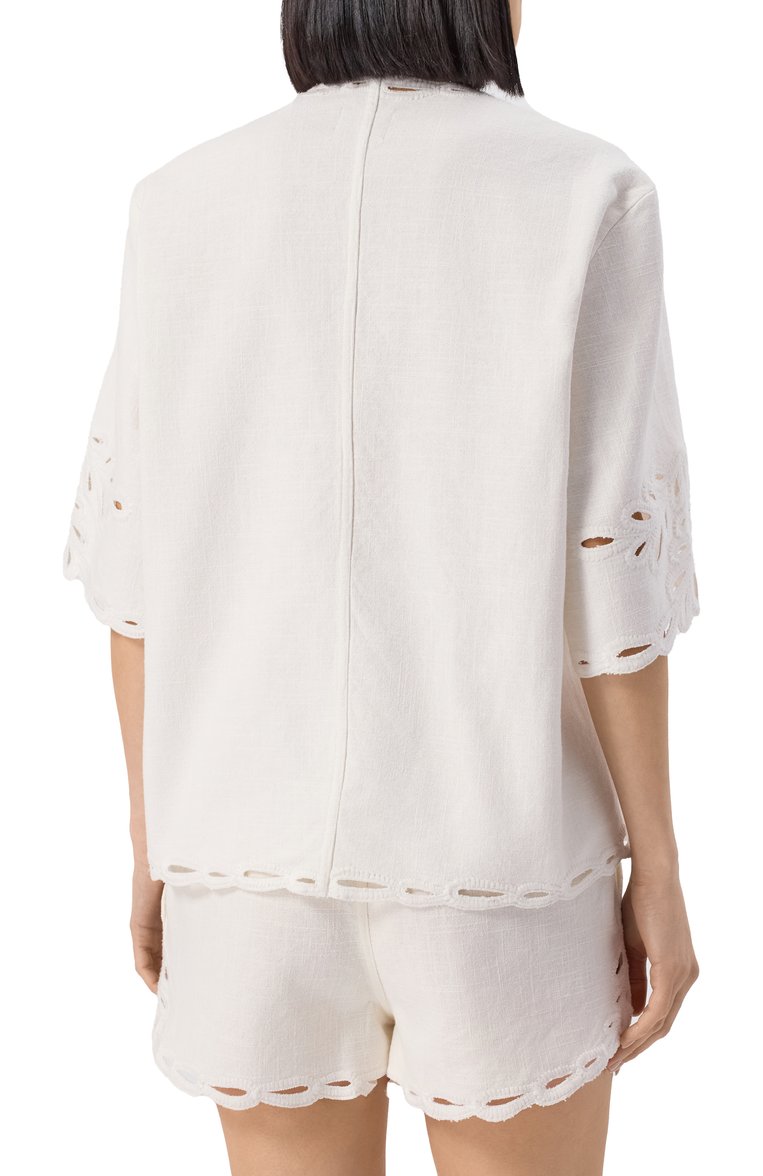 Женская хлопковая блузка ISABEL MARANT ETOILE белого цвета, арт. HT0586FA/C1J12E | Фото 4 (Длина (для топов): Стандартные; Рукава: 3/4; Материал внешний: Хлопок; Стили: Кэжуэл; Женское Кросс-КТ: Блуза-одежда; Принт: Без принта)