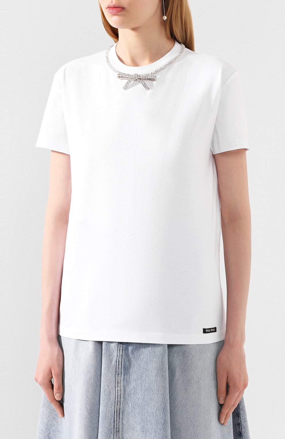 Хлопковая футболка MIU MIU белого цвета по цене 59000 руб., арт. MJN137-1RE2-F0009, фото 3 Хлопковая футболка MIU MIU, арт. MJN137-1RE2-F0009, фото 3
