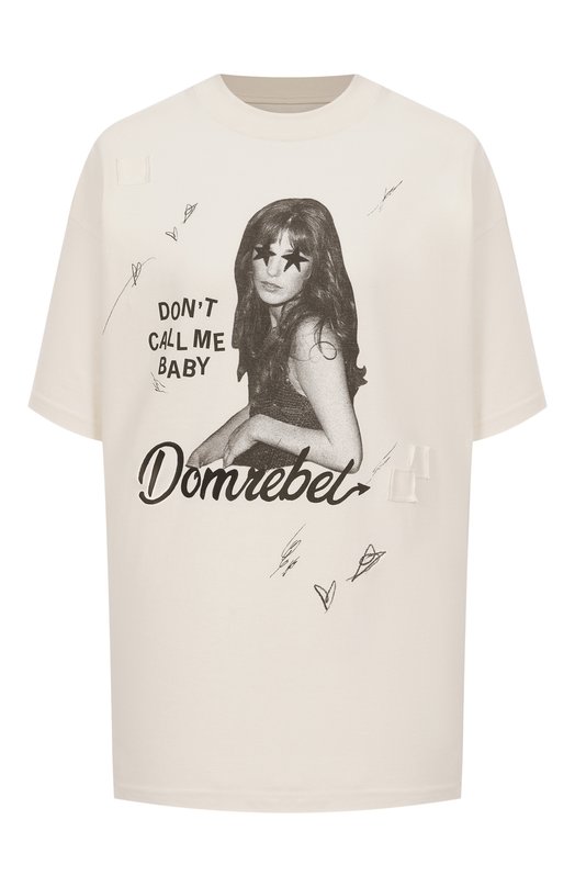 Хлопковая футболка DOMREBEL CALL ME T-SHIRT Кремовый CALL ME T-SHIRT