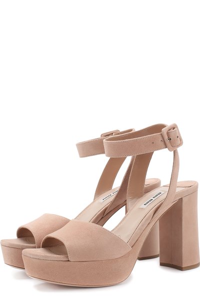 Замшевые босоножки на устойчивом каблуке MIU MIU, арт. 5XP675/XTP, фото 1