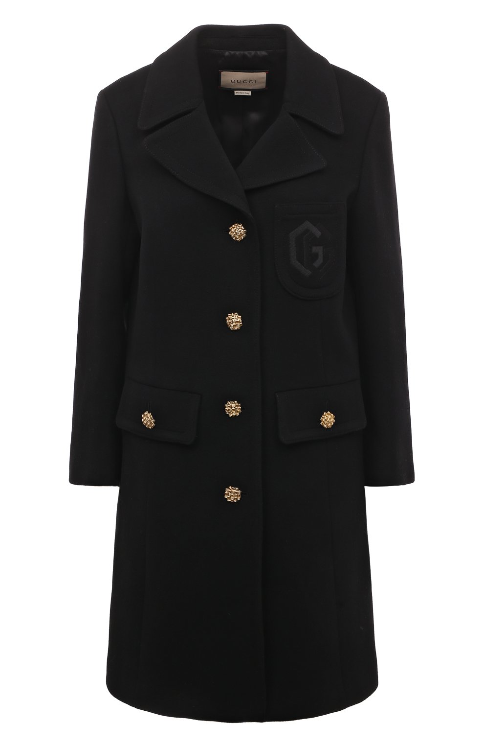 Шерстяное пальто GUCCI черного цвета по цене 476500 руб., арт. 657054 ZAG3M, фото 1 Шерстяное пальто GUCCI, арт. 657054 ZAG3M, фото 1