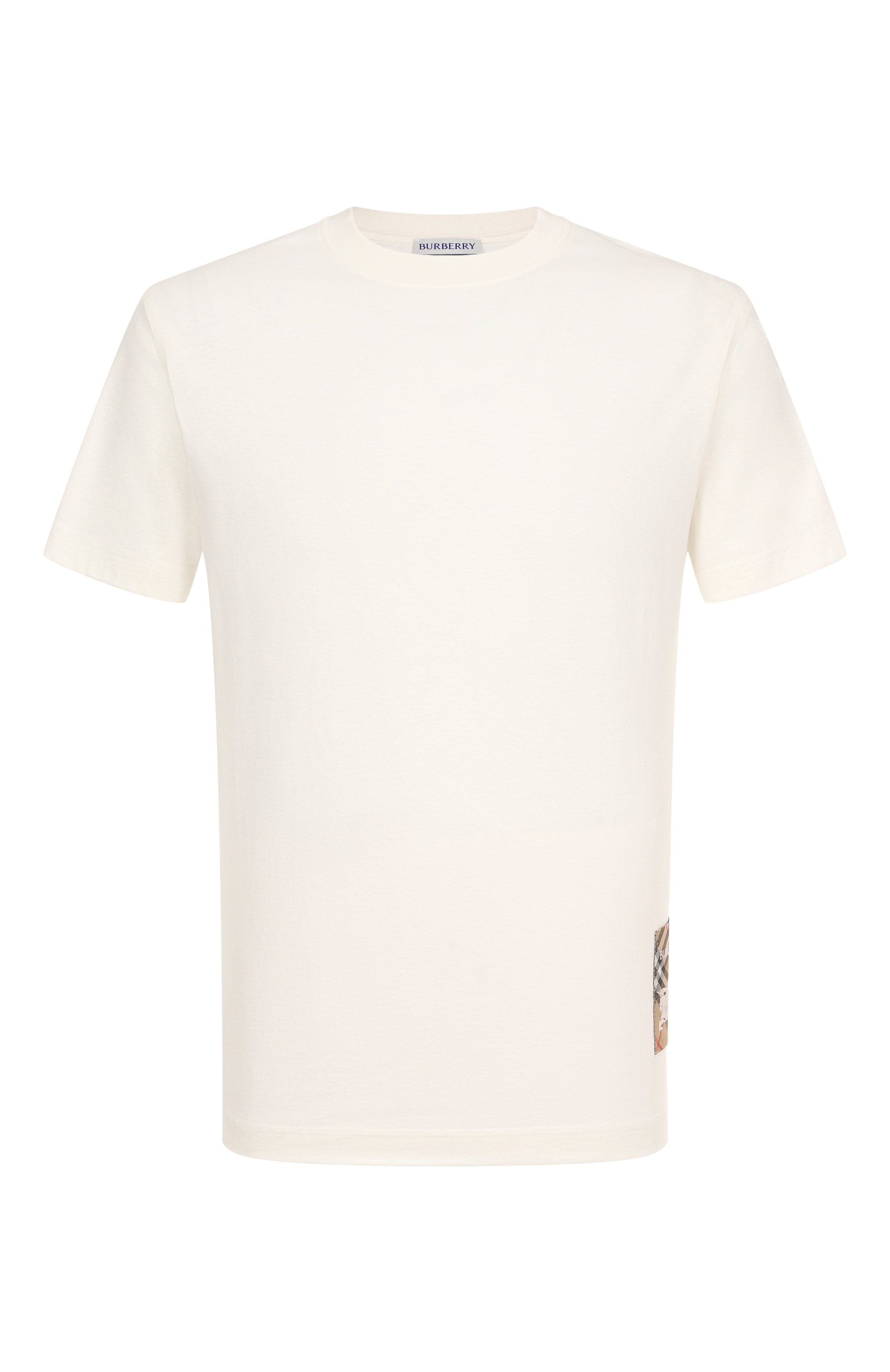 Хлопковая футболка BURBERRY кремового цвета по цене 47350 руб., арт. 8102254, фото 1 Хлопковая футболка BURBERRY, арт. 8102254, фото 1