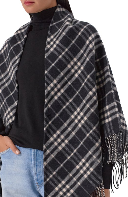Накидка из шерсти и кашемира Burberry 8113129 Чёрно-белый  8113129 Фото 5