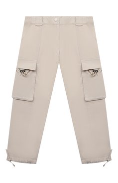 Детские хлопковые брюки-карго BRUNELLO CUCINELLI бежевого цвета, арт. BL63BD032A | Фото 1 (Материал подклада: Хлопок; Материал сплава: Проставлено; Нос: Не проставлено; Материал внешний: Хлопок)