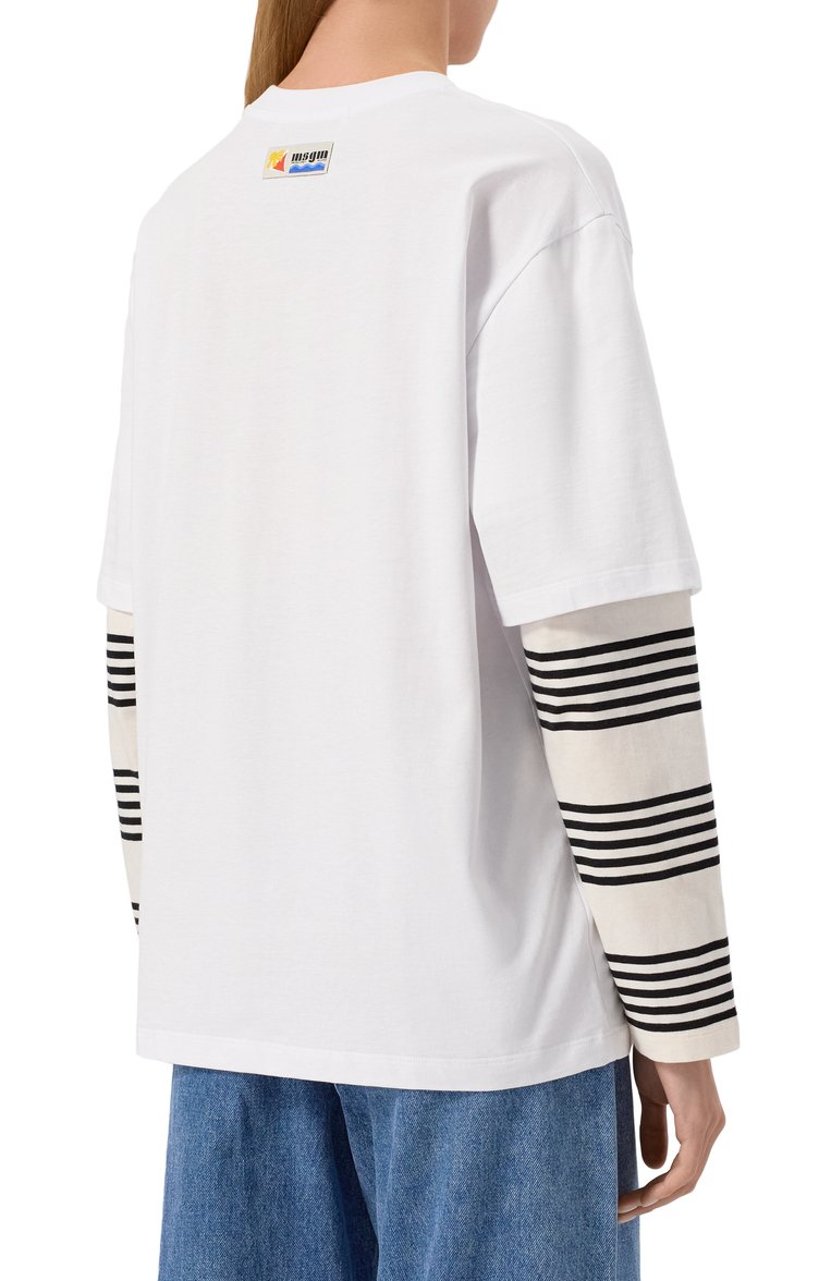Женская хлопковый лонгслив MSGM белого цвета, арт. 3841MDM142/257002 | Фото 4 (Материал внешний: Хлопок; Рукава: Длинные; Длина (для топов): Стандартные; Стили: Гранж; Принт: С принтом)