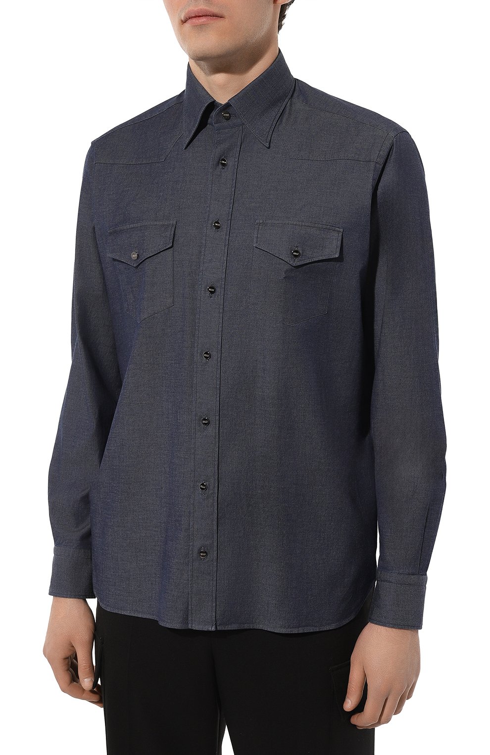 Хлопковая рубашка ZILLI темно-синего цвета по цене 75650 руб., арт. REGC02ZSLBL75ZS306709, фото 3 Хлопковая рубашка ZILLI, арт. REGC02ZSLBL75ZS306709, фото 3