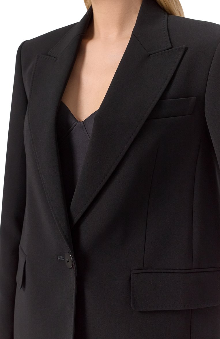 Женский жакет MAX MARA STUDIO черного цвета, арт. FURETT0 | Фото 5 (Рукава: Длинные; Материал внешний: Синтетический материал; Женское Кросс-КТ: Жакет-одежда; 1-2-бортные: Однобортные; Стили: Классический; Длина (для топов): Удлиненные; Автоматизация ТО: Проставлено; Автоматизация состава: Проставлено; Материал подклада: Синтетический материал)
