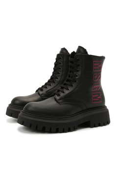 Детские кожаные ботинки MSGM KIDS черного цвета, арт. 69165/KIPS/KIPS/36-41 | Фото 1 (Материал утеплителя: Натуральный мех; Нос: Не проставлено; Материал внешний: Натуральная кожа; Девочки Кросс-КТ: Обувь-зимняя; Каблук высота: Низкий)