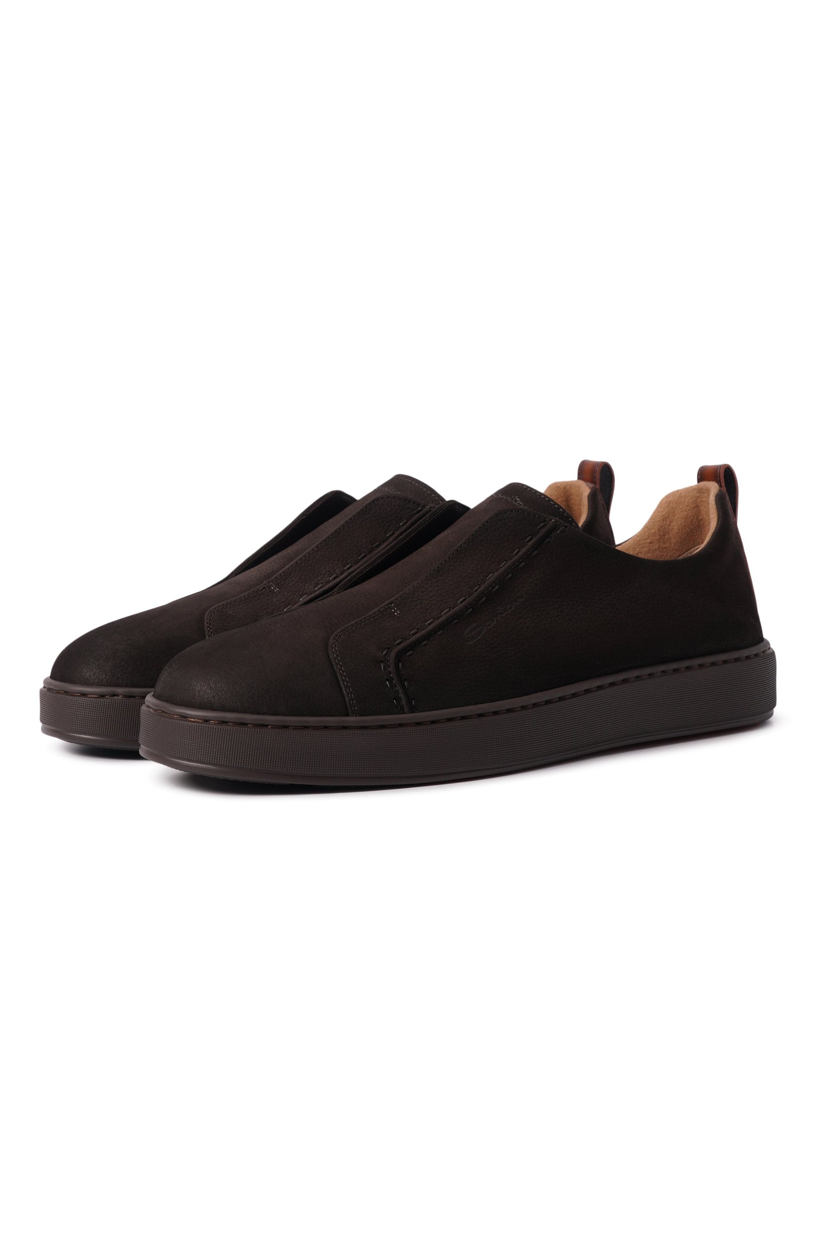 Кеды cleanic из нубука SANTONI темно-коричневого цвета по цене 99500 руб., арт. MBCG22222SM0KEMU, фото 1 Кеды cleanic из нубука SANTONI, арт. MBCG22222SM0KEMU, фото 1