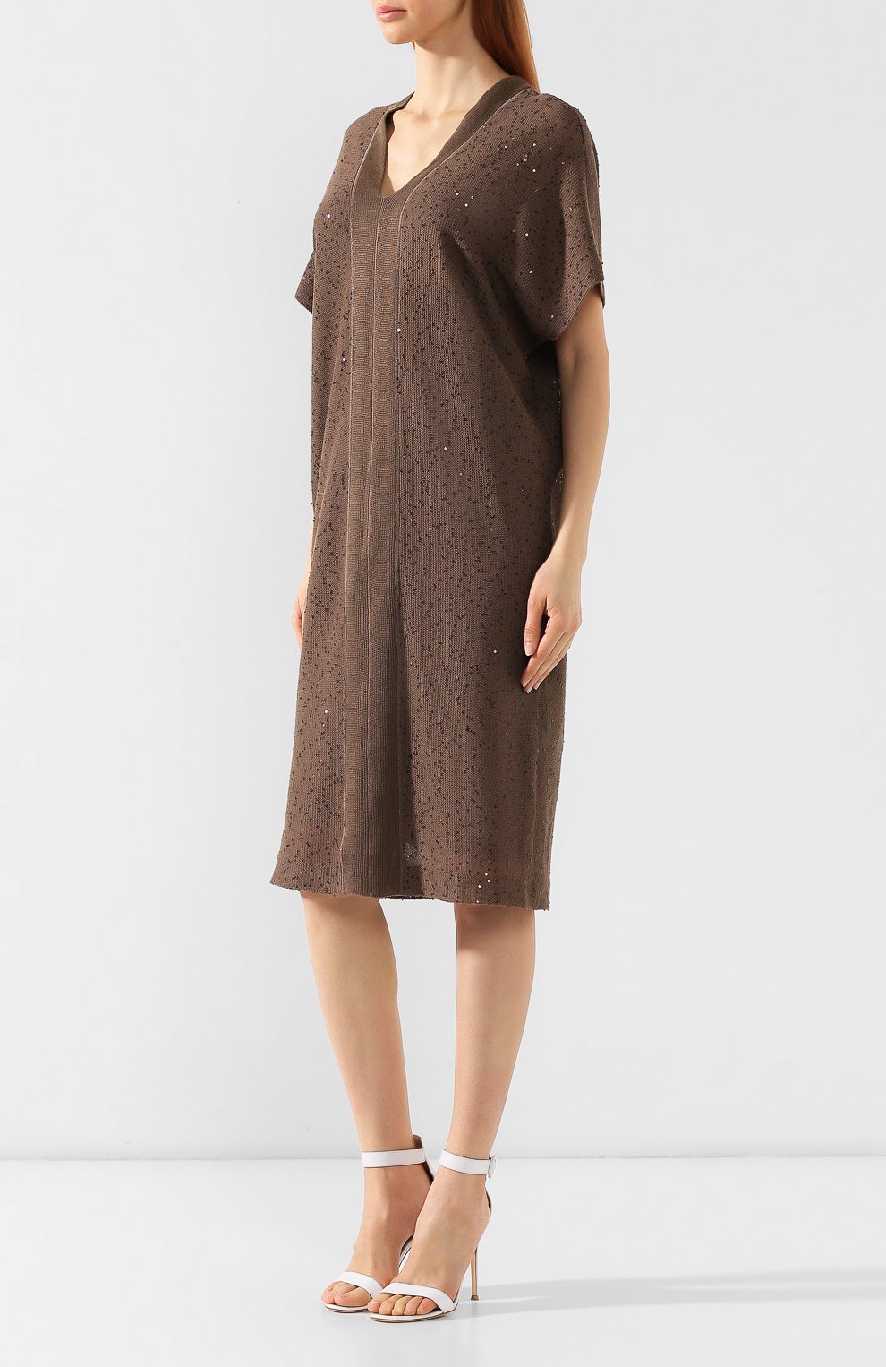 Платье из смеси льна и шелка BRUNELLO CUCINELLI, арт. M10554A92, фото 3