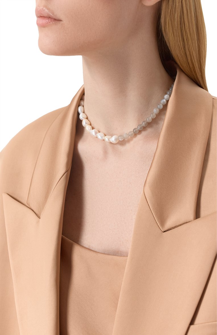 Женское колье dafna COPINE JEWELRY белого цвета, арт. DAFNA | Фото 2 (Нос: Не проставлено; Региональные ограничения белый список (Axapta Mercury): Не проставлено; Материал: Жемчуг, Камень)