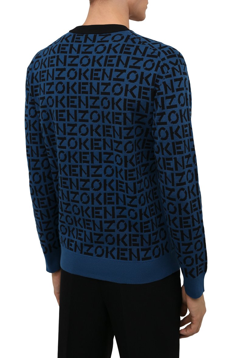 Мужской джемпер kenzo sport KENZO темно-синего цвета, арт. FB65PU6363SC | Фото 4 (Длина (для топов): Стандартные; Материал внешний: Хлопок, Синтетический материал; Рукава: Длинные; Мужское Кросс-КТ: Джемперы; Вырез: Круглый; Принт: С принтом; Стили: Кэжуэл)