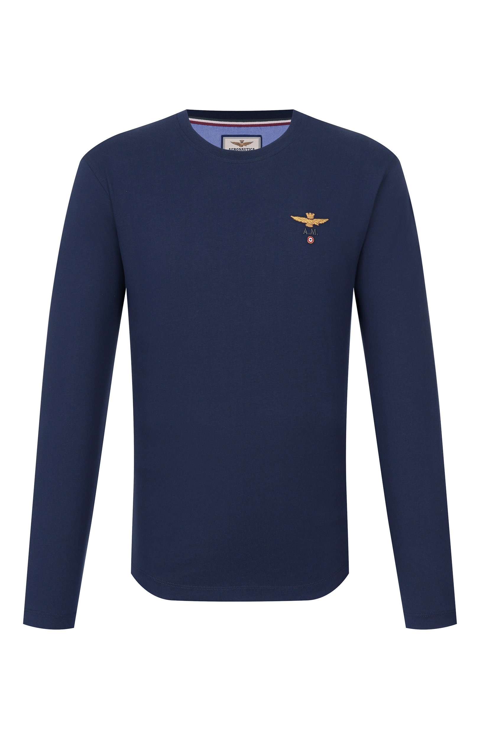 Хлопковый лонгслив AERONAUTICA MILITARE темно-синего цвета по цене 7160 руб., арт. TS2390U/J00372, фото 1 Хлопковый лонгслив AERONAUTICA MILITARE, арт. TS2390U/J00372, фото 1
