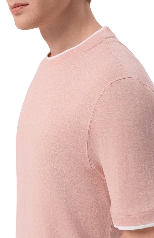 Футболка изо льна и хлопка Brunello Cucinelli MW8357427 Розовый  MW8357427 Фото 5