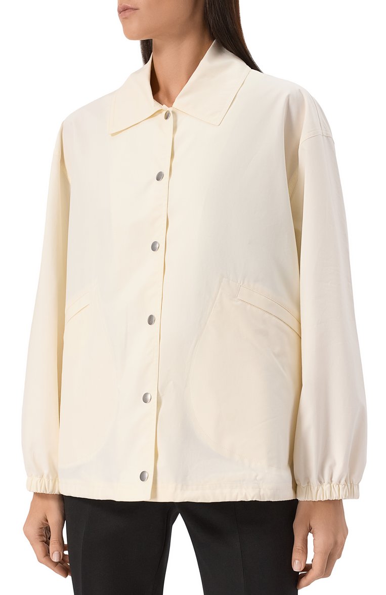 Женская хлопковая куртка JIL SANDER кремового цвета, арт. J04AM0001-J45026 | Фото 3 (Материал внешний: Хлопок; Рукава: Длинные; Длина (верхняя одежда): Короткие; Кросс-КТ: Куртка, Легкие; Стили: Минимализм)