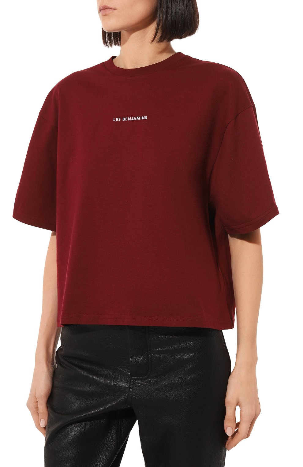 Хлопковая футболка LES BENJAMINS бордового цвета по цене 7245 руб., арт. LB22FWESSFU0T-301, фото 3 Хлопковая футболка LES BENJAMINS, арт. LB22FWESSFU0T-301, фото 3