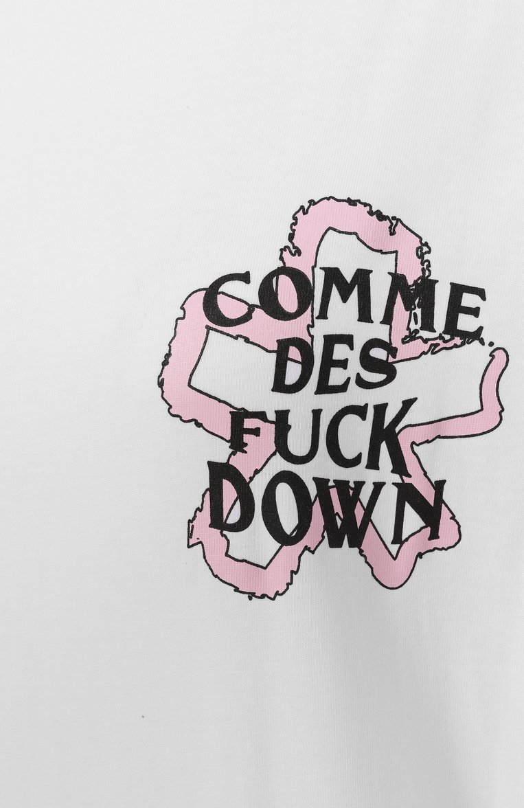 Женская хлопковая футболка COMME DES FUCKDOWN белого цвета, арт. CFABW01323 | Фото 6 (Длина (для топов): Стандартные; Материал внешний: Хлопок; Принт: С принтом; Женское Кросс-КТ: Футболка-одежда; Рукава: Короткие; Стили: Кэжуэл)