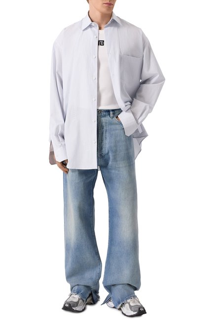 Мужские джинсы MAISON MARGIELA голубого цвета, арт. S50LA0238/S30383 | Фото 2 (Материал внешний: Хлопок; Материал сплава: Проставлено; Длина (брюки, джинсы): Стандартные; Драгоценные камни: Проставлено)
