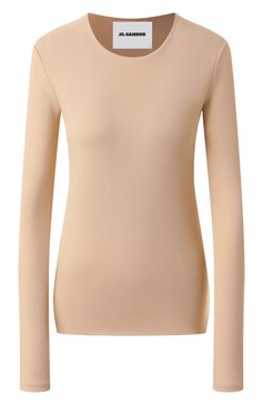 Женская лонгслив из вискозы JIL SANDER бежевого цвета, арт. J04NC0003/J65016 | Фото 1 (Рукава: Длинные; Материал внешний: Вискоза; Длина (для топов): Стандартные; Драгоценные камни: Проставлено; Материал сплава: Проставлено; Женское Кросс-КТ: Лонгслив-одежда; Принт: Без принта; Стили: Минимализм)