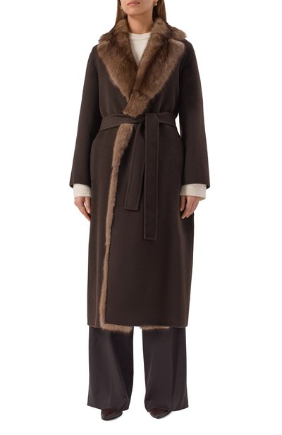 Пальто из шерсти и кашемира с отделкой из соболя MANZONI24, арт. 24M1398-DB1Z, фото 3