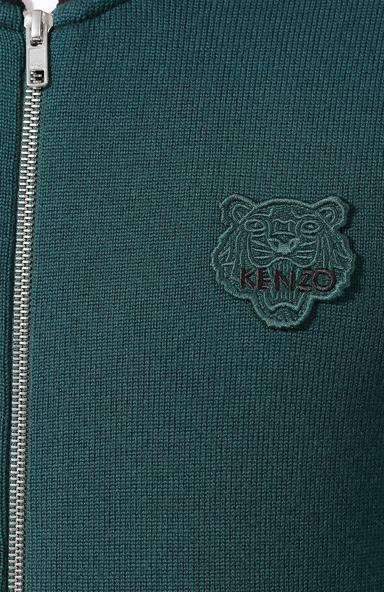 Мужской шерстяной кардиган KENZO зеленого цвета, арт. F965CA1023AB | Фото 5 (Материал внешний: Шерсть; Длина (для топов): Стандартные; Рукава: Длинные; Стили: Кэжуэл; Мужское Кросс-КТ: Кардиган-одежда)