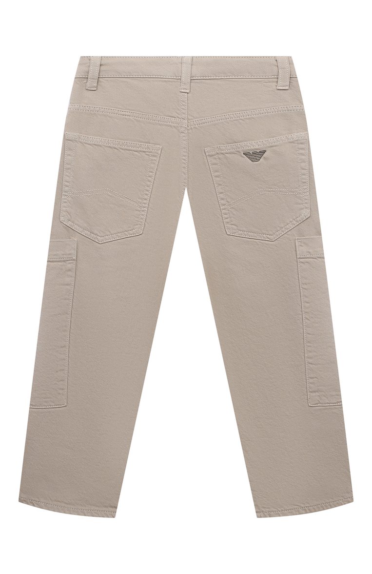 Детские джинсы EMPORIO ARMANI светло-бежевого цвета, арт. 3D4J96/4N86Z | Фото 2 (Нос: Не проставлено; Материал внешний: Хлопок; Детали: Однотонный; Автоматизация состава: Проставлено; Ростовка одежда: 8 лет | 128 см, 16 лет | 164 см, 4 года | 104 см, 6 лет | 116 см, 5 лет | 110 см, 7 лет | 122 см, 10 - 11 лет | 140 - 146см, 13 - 15 лет | 158 см)