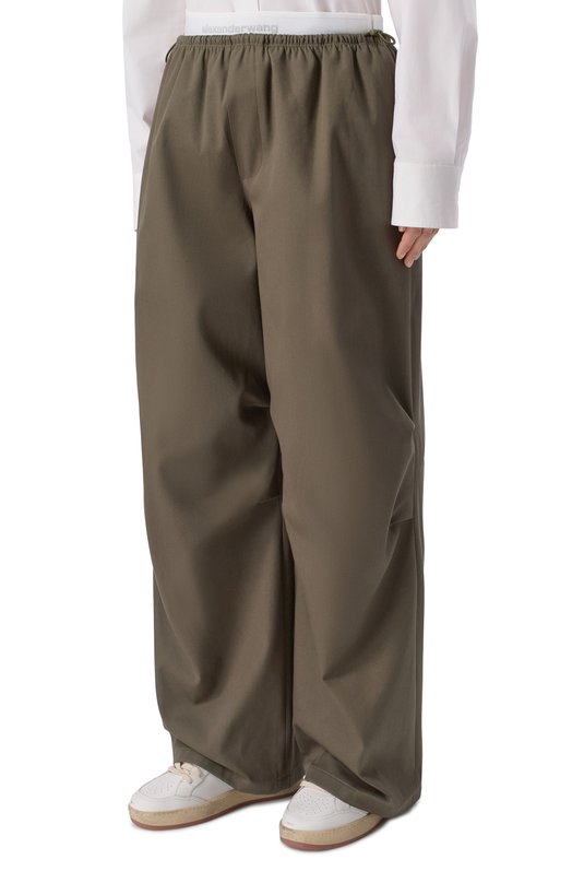 Хлопковые брюки Alexander Wang 1WC1264969 Хаки  1WC1264969 Фото 3