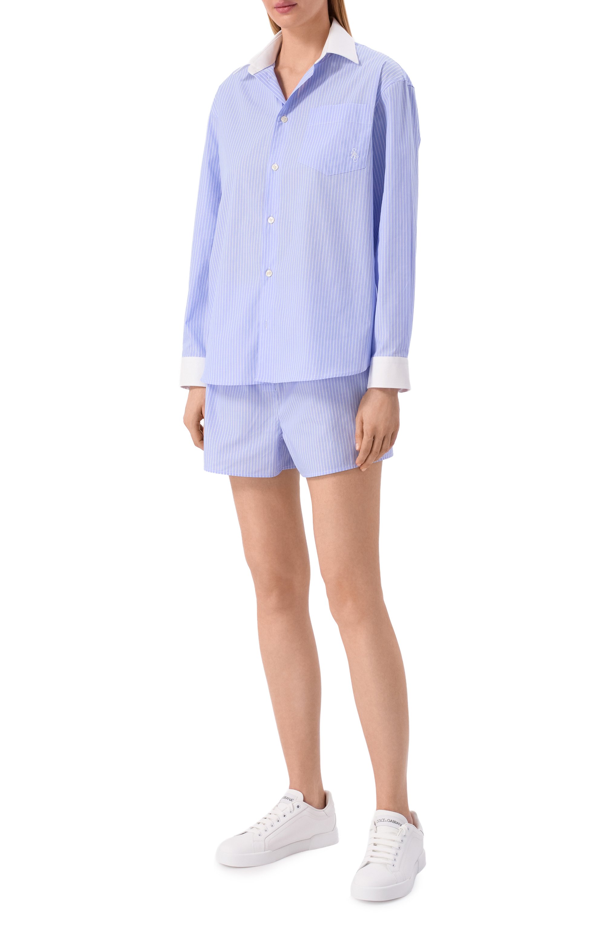 Хлопковые шорты SPORTY AND RICH голубого цвета по цене 17900 руб., арт. SH03566302ST08, фото 2 Хлопковые шорты SPORTY AND RICH, арт. SH03566302ST08, фото 2