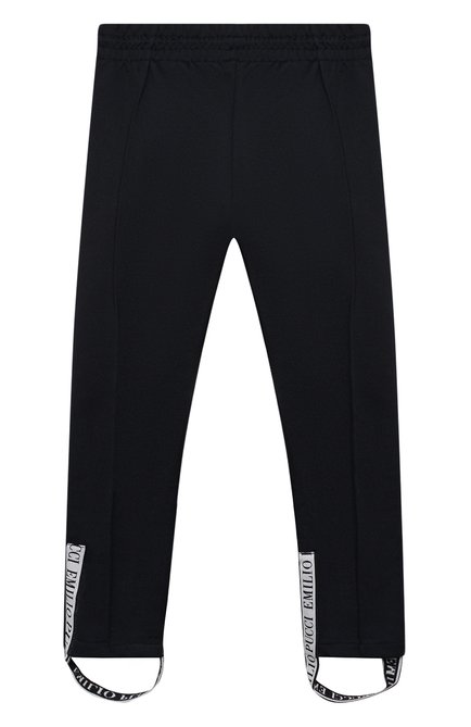 Детские брюки со штрипками EMILIO PUCCI синего цвета, арт. 9N6110/NC770/5-8 | Фото 2 (Материал внешний: Хлопок, Синтетический материал; Девочки Кросс-КТ: Брюки-одежда; Ростовка одежда: 8 лет | 128 см)