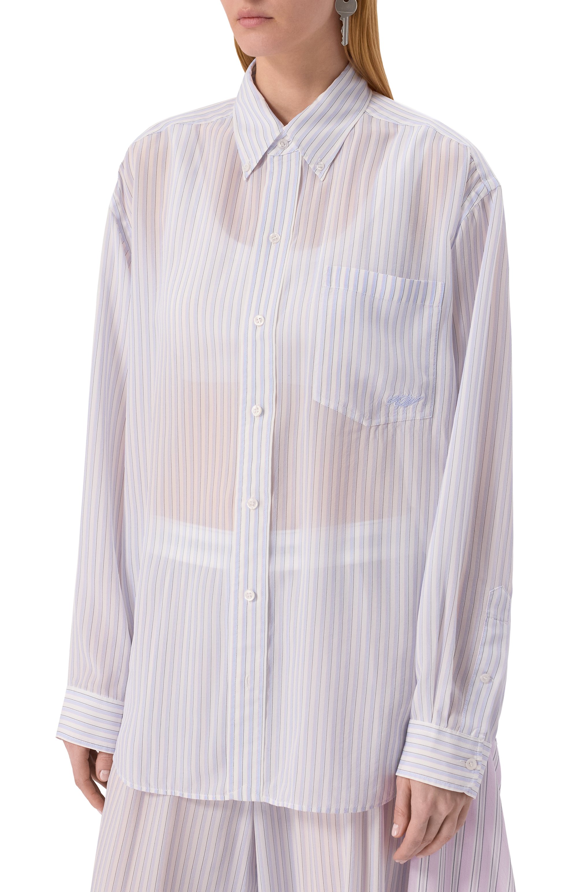 Шелковая рубашка ALEXANDER WANG светло-голубого цвета по цене 96350 руб., арт. 1WC2251012, фото 3 Шелковая рубашка ALEXANDER WANG, арт. 1WC2251012, фото 3