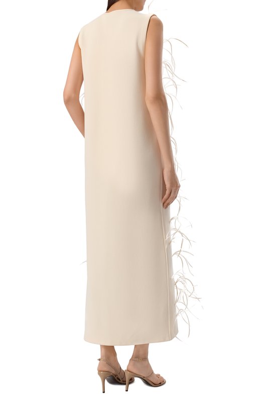 Платье из вискозы с отделкой перьями Jil Sander J03CT0549/J18353 Кремовый  J03CT0549/J18353 Фото 3
