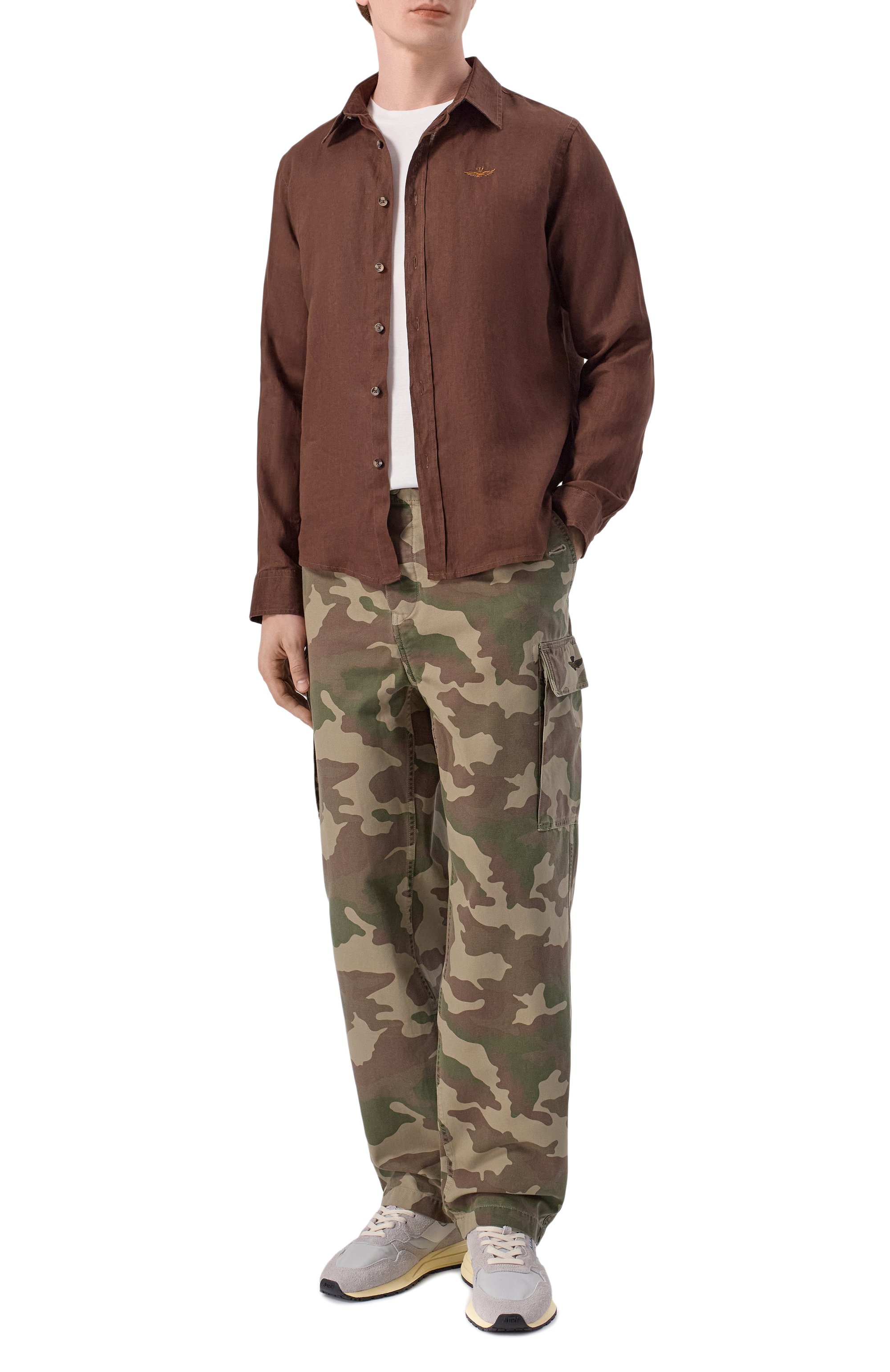 Льняная рубашка AERONAUTICA MILITARE коричневого цвета по цене 18050 руб., арт. CA1321UCT03089, фото 2 Льняная рубашка AERONAUTICA MILITARE, арт. CA1321UCT03089, фото 2