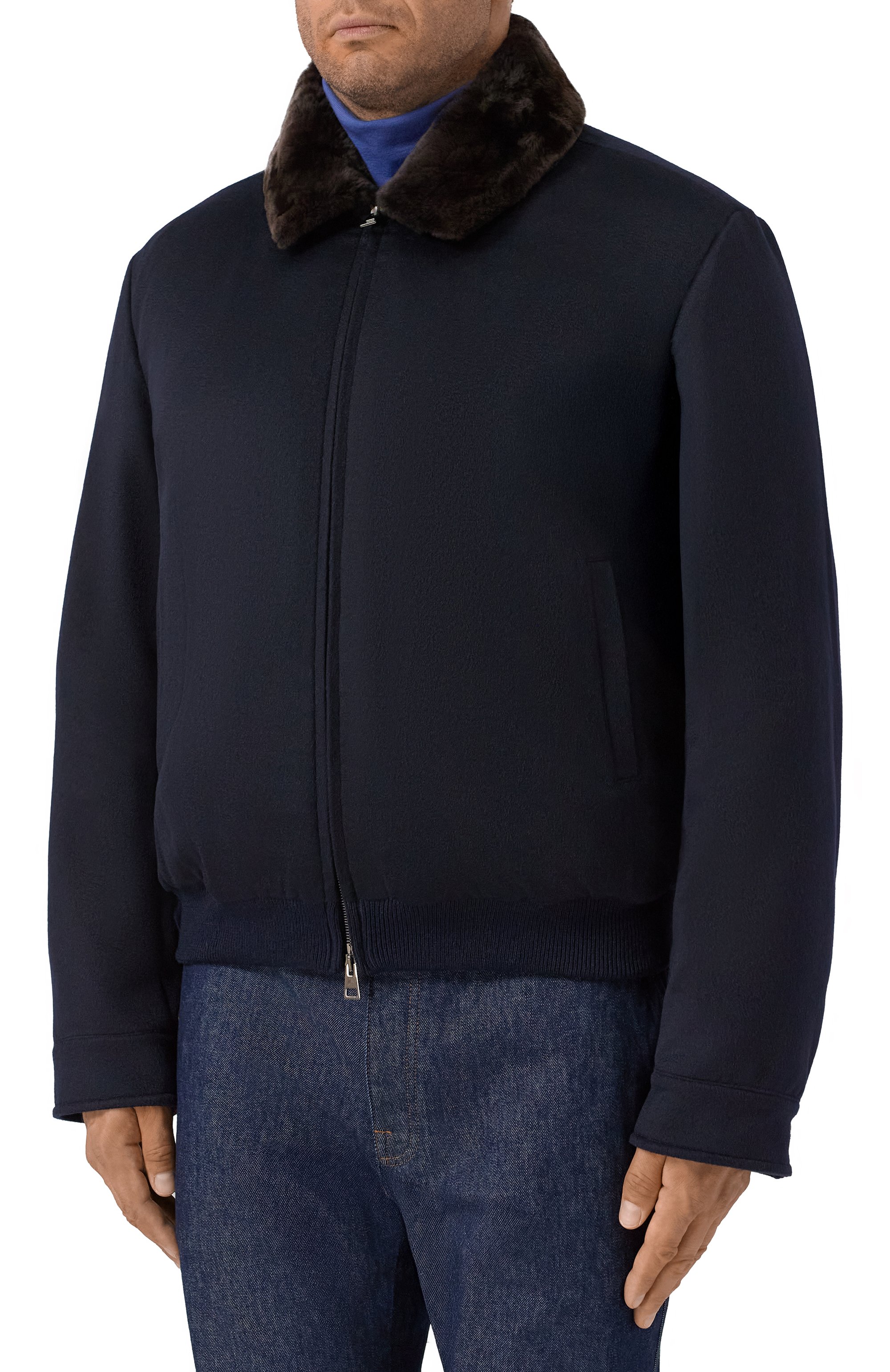 Бомбер с подкладкой из бобра ANDREA CAMPAGNA темно-синего цвета по цене 685500 руб., арт. 25U029-CUNWSCNX/58-60, фото 3 Бомбер с подкладкой из бобра ANDREA CAMPAGNA, арт. 25U029-CUNWSCNX/58-60, фото 3