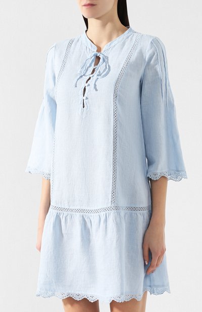 Льняное платье 120% LINO голубого цвета по цене 31650 руб., арт. P0W40DB/B317/000, фото 3 Льняное платье 120% LINO, арт. P0W40DB/B317/000, фото 3