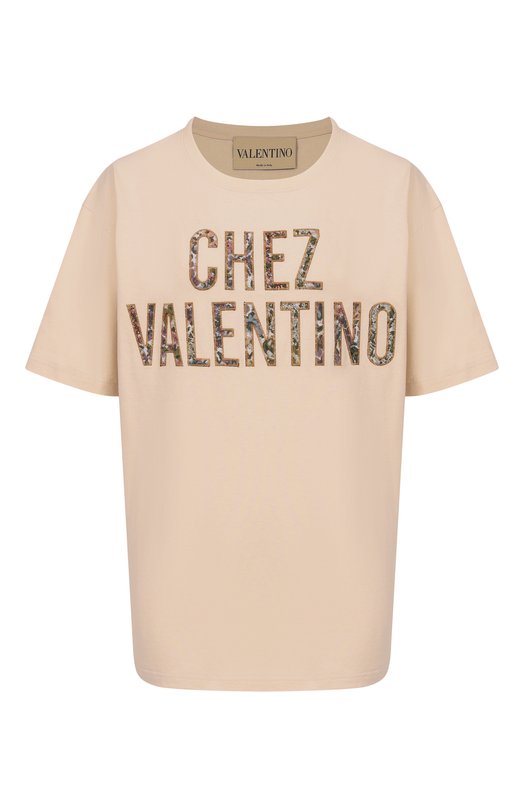Хлопковая футболка Valentino 8B3MG26A/A5J Кремовый 8B3MG26A/A5J