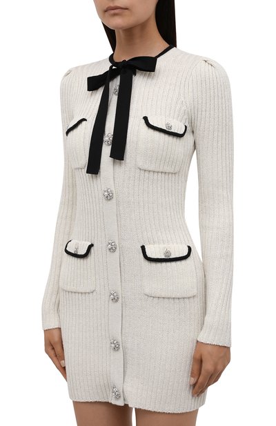 Платье из хлопка и шерсти SELF-PORTRAIT белого цвета по цене 52100 руб., арт. PF21-117, фото 3 Платье из хлопка и шерсти SELF-PORTRAIT, арт. PF21-117, фото 3