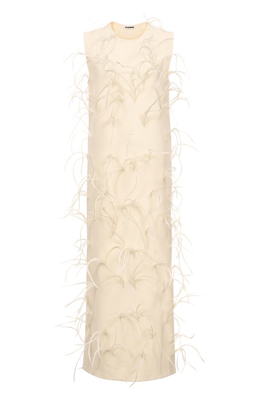 Платье из вискозы с отделкой перьями Jil Sander J03CT0549/J18353 Кремовый J03CT0549/J18353