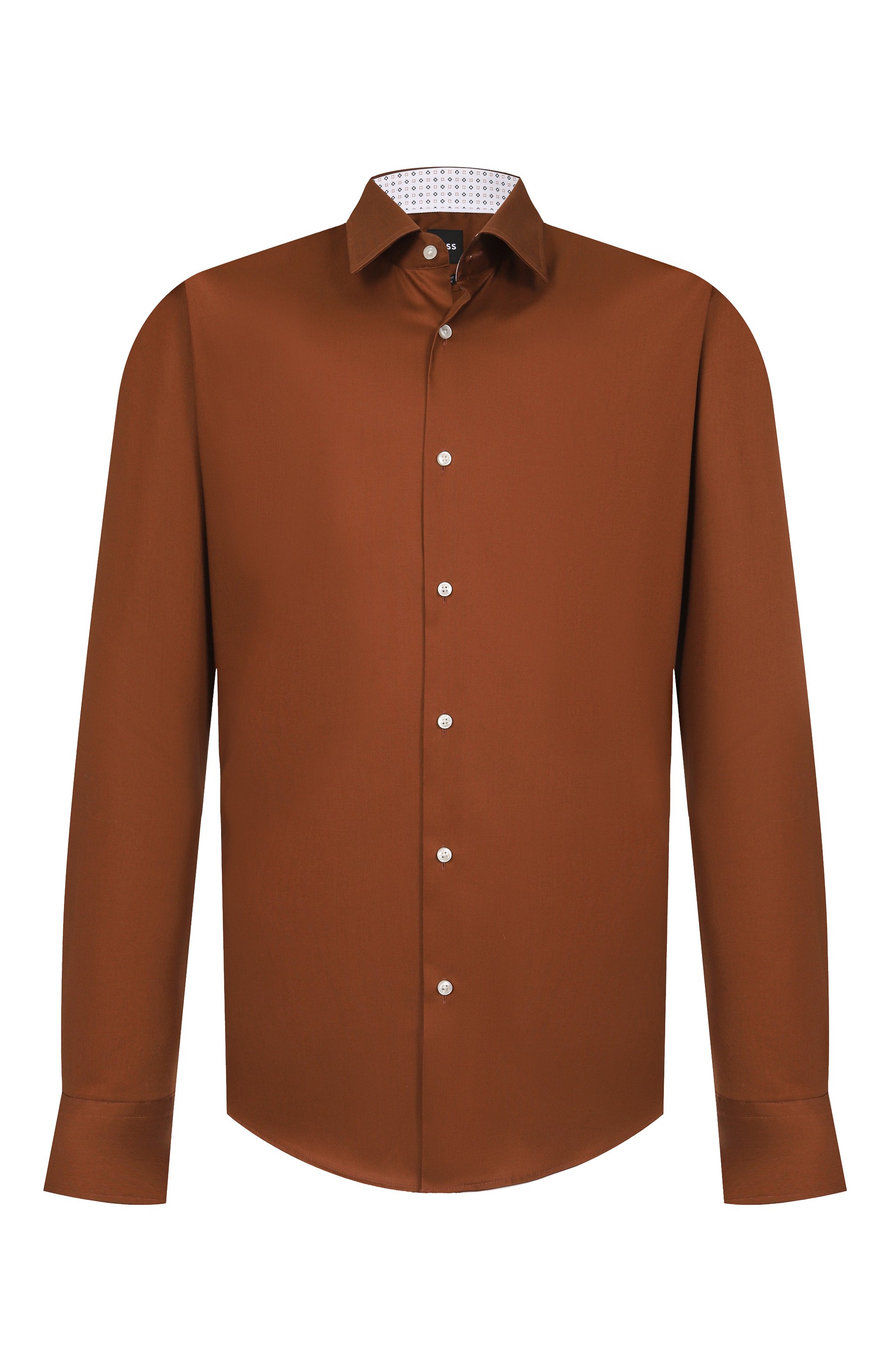Хлопковая сорочка BOSS коричневого цвета по цене 17950 руб., арт. 50545145, фото 1 Хлопковая сорочка BOSS, арт. 50545145, фото 1
