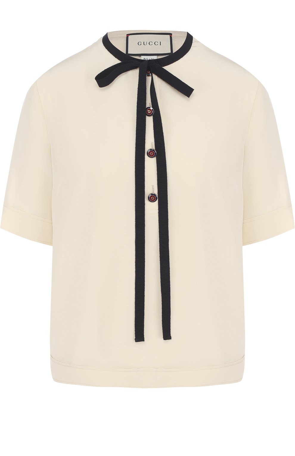 Шелковая блуза с воротником аскот и принтом GUCCI, арт. 494422/ZHS03, фото 1