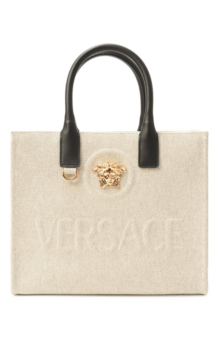 Женская сумка la medusa small VERSACE светло-бежевого цвета, арт. 1005861/1A03494 | Фото 1 (Размер: small; Автоматизация ТО: Проставлено; Ремень/цепочка: На ремешке; Автоматизация состава: Проставлено; Материал: Текстиль)